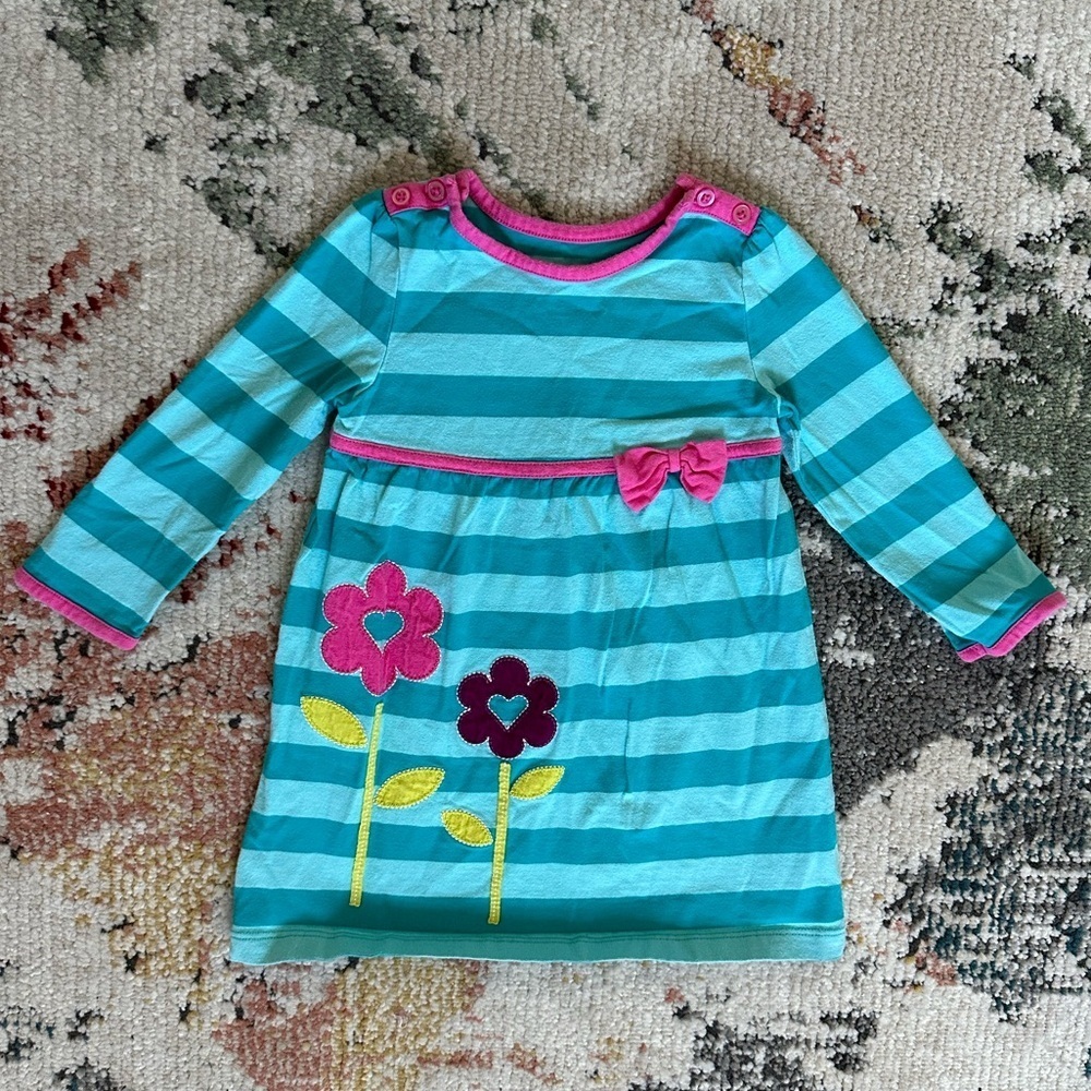 Nursery Rhyme Long Sleeve Striped Floral Cotton Tunic Dress Baby Toddler Girl 24